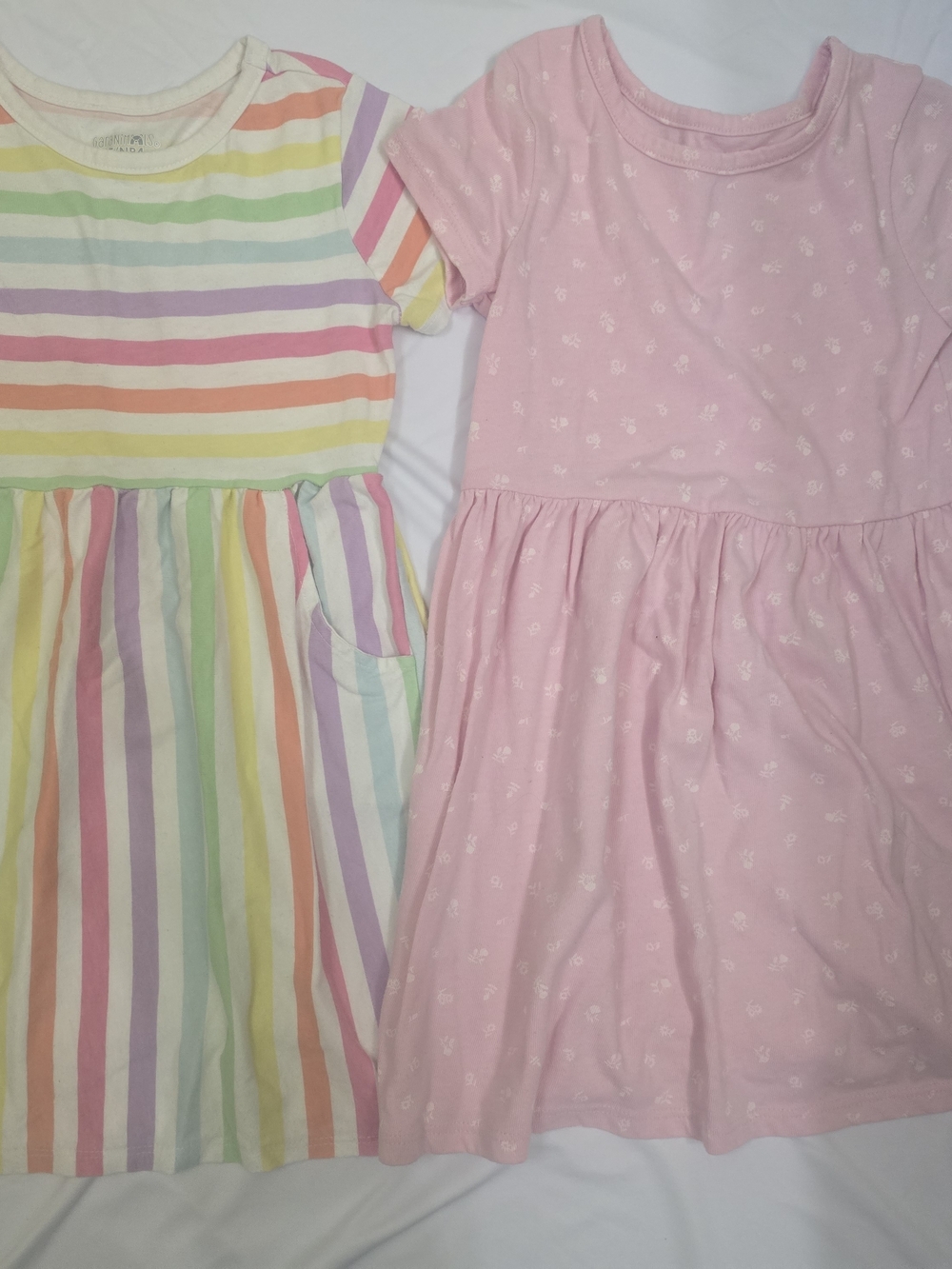 Girls' Pastel Rainbow Stripe Dress & Pink Floral Dress Duo